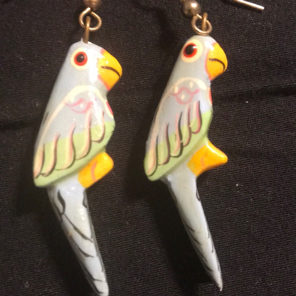 Hand painted wooden parrot earrings